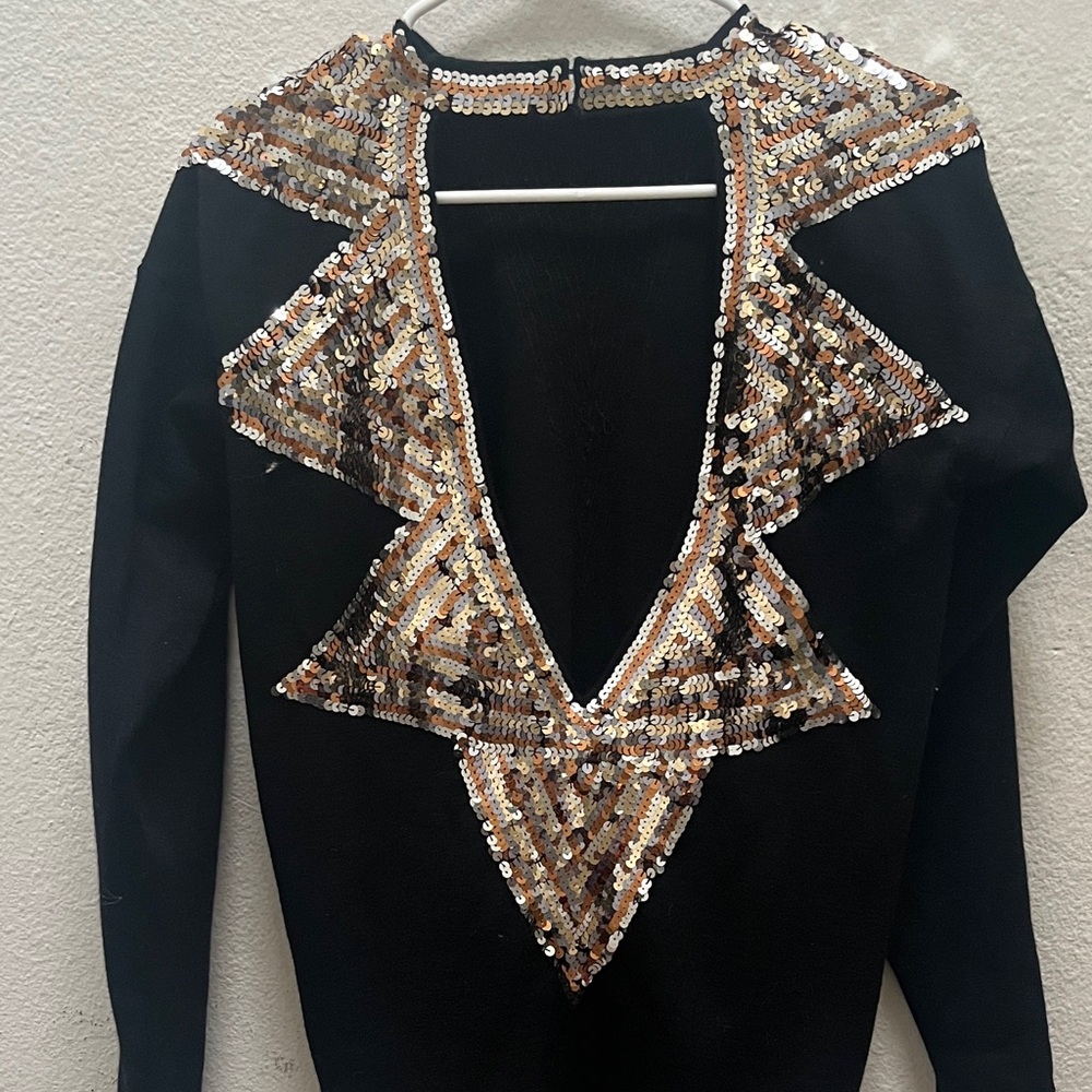 Vintage open-backed Black Sequin Embellished Women's sweater dress